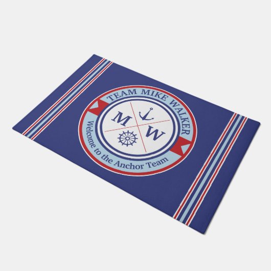 Monogramm-Seelogo-Anker-Rad-Helm-Motto Fußmatte (Schrägansicht)