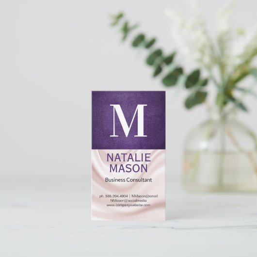 Monogramm | Seidendrapery Textur Visitenkarte (Stehend Vorderseite)