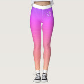 Monogramm seitliche Streifen auf glänzend rosa Tex Leggings (Vorderseite)
