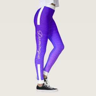 Monogramm seitliche Streifen auf glühenden, Lila t Leggings