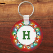 Monogramm Set im Ring of Christmas Light Bulbs Schlüsselanhänger (Vorderseite)