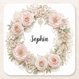 Monogramm shabby chic Blumenkranz Untersetzer 