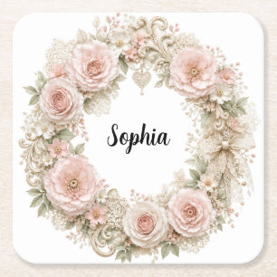 Monogramm shabby chic Blumenkranz Untersetzer