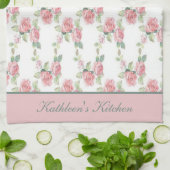 Monogramm Shabby Chic Rosa Blumenmuster Geschirrtuch (Gefaltet)