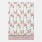 Monogramm Shabby Chic Rosa Blumenmuster Geschirrtuch (Vertikal)
