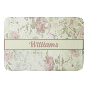 Monogramm Shabby Chic Rosa Grün Rosen Blumen  Badematte