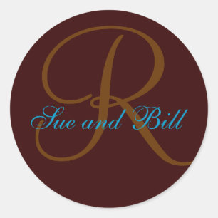 Monogramm-Siegel mit Schokolade und Aquamarinen Vo Runder Aufkleber