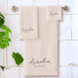 Monogramm Signatur Minimalistisch Stilvoll Rosa Badhandtuch Set