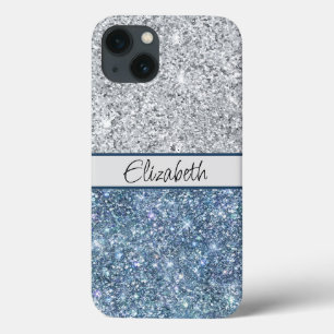 Monogramm Silber Blau Glitzer Trendig Chic Stylisc Case-Mate iPhone Hülle
