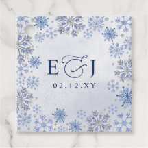 Monogramm Silber Blaue Schneeflocken Winterhochzei