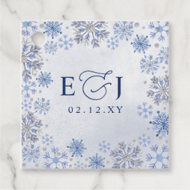 Monogramm Silber Blaue Schneeflocken Winterhochzei Geschenkanhänger