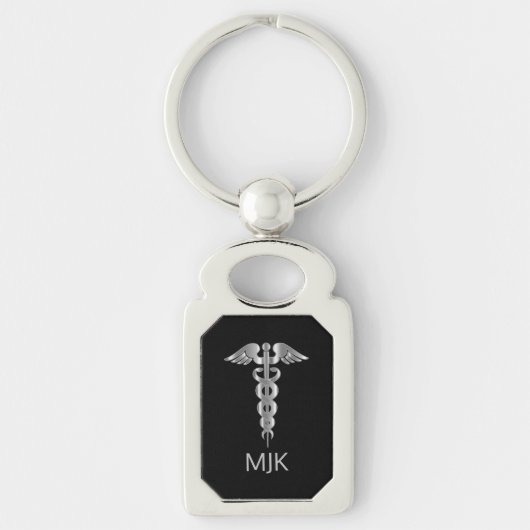 Monogramm Silber Caduceus   Schlüsselanhänger (Vorderseite)
