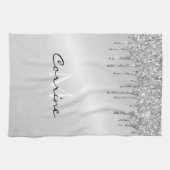 Monogramm Silber Drift Glitzer Metallisches Platin Geschirrtuch (Horizontal)