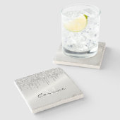 Monogramm Silber Drift Glitzer Metallisches Platin Steinuntersetzer (Seitenansicht)