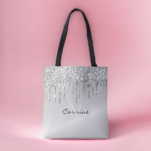 Monogramm Silber Drift Glitzer Metallisches Platin Tasche
