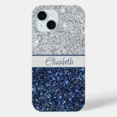 Monogramm Silber Dunkelblauer Glitter Trend Chic Case-Mate iPhone Hülle (Rückseite)