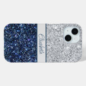Monogramm Silber Dunkelblauer Glitter Trend Chic Case-Mate iPhone Hülle (Rückseite (Horizontal))