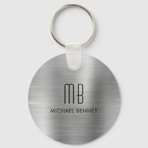 Monogramm Silber Faux gebürstetes Metall Schlüsselanhänger