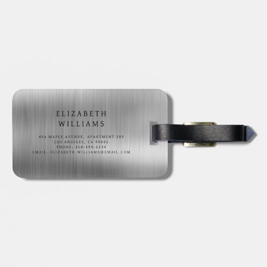 Monogramm Silber gebürstet Metallic Elegant Gepäckanhänger (Rückseite horizontal)