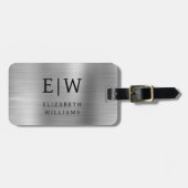 Monogramm Silber gebürstet Metallic Elegant Gepäckanhänger (Vorderseite horizontal)