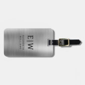 Monogramm Silber gebürstet Metallic Elegant Gepäckanhänger (Vorderseite horizontal)