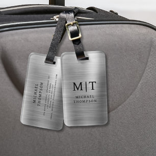 Monogramm Silber gebürstet Metallic Elegant Gepäckanhänger