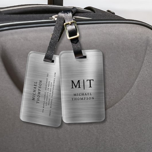 Monogramm Silber gebürstet Metallic Elegant Gepäckanhänger
