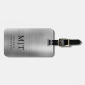 Monogramm Silber gebürstet Metallic Elegant Gepäckanhänger (Vorderseite horizontal)