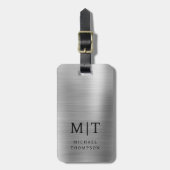 Monogramm Silber gebürstet Metallic Elegant Gepäckanhänger (Vorderseite vertikal)