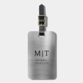 Monogramm Silber gebürstet Metallic Elegant Gepäckanhänger (Vorderseite vertikal)