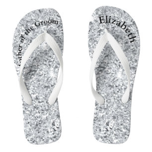 Monogramm Silber Glam Glitter Mutter der Braut Brä Badesandalen