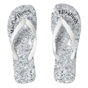 Monogramm Silber Glitter Brautjungfer Ehrenjungfer Badesandalen