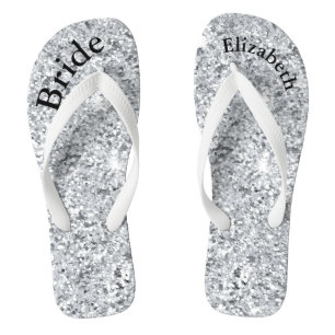 Monogramm Silber Glitter Glam Bling Bräute Badesandalen