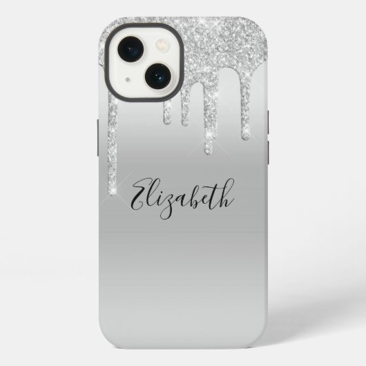 Monogramm Silber Glitter-Trend iPhone Hülle (Rückseite)