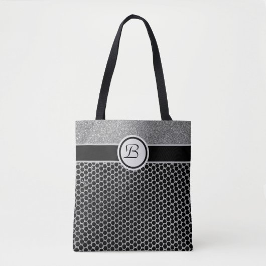 Monogramm Silber Glitter und schwarze modische Chi Tasche (Vorderseite)