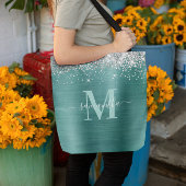 Monogramm Silber-Glitzer Aqua Aquamarine Folie Tasche