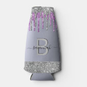 Monogramm silber Glitzer lila Name Monogramm Flaschenkühler (Vorderseite)