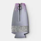Monogramm silber Glitzer lila Name Monogramm Flaschenkühler (Rückseite)