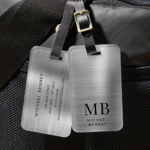 Monogramm Silber-Grau gebürsteter falscher Metalld Gepäckanhänger