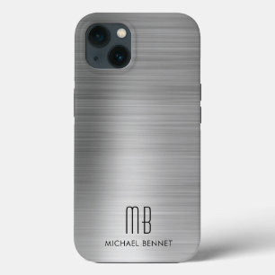 Monogramm Silber Grau Gebürstetes Metall Case-Mate iPhone Hülle