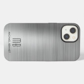 Monogramm Silber Grau Gebürstetes Metall iPhone Hülle (Rückseite (Horizontal))