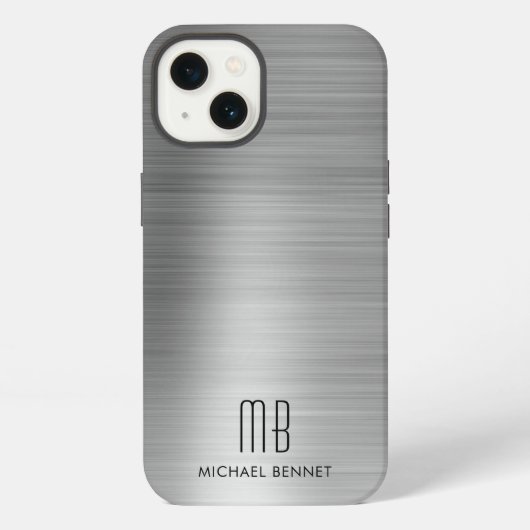 Monogramm Silber Grau Gebürstetes Metall iPhone Hülle (Rückseite)