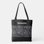 Monogramm Silber Grau Schwarz Leoparden Druck Gepa Tasche (Rückseite)