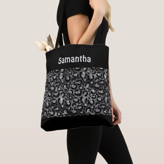 Monogramm Silber Grau Schwarz Leoparden Druck Gepa Tasche (Von Nahem)
