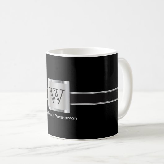 Monogramm Silber, Grau und Schwarz Kaffeetasse (VorderseiteRechts)