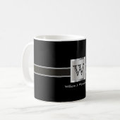 Monogramm Silber, Grau und Schwarz Kaffeetasse (Vorderseite Links)