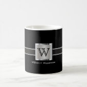Monogramm Silber, Grau und Schwarz Kaffeetasse (Mittel)
