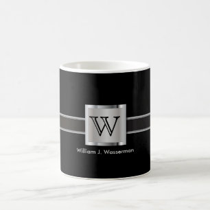Monogramm Silber, Grau und Schwarz Kaffeetasse