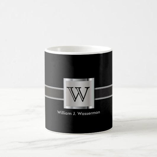 Monogramm Silber, Grau und Schwarz Kaffeetasse (Mittel)