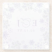 Monogramm Silber Lila Schneeflocken Winterhochzeit Glasuntersetzer (Rückseite)